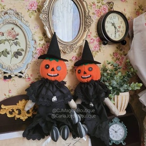 Spooky doll, Halloween doll, Witch doll, Pumpkin head doll, Pumpkin doll, felt doll, fabric doll