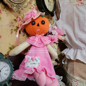 Halloween doll, Pumpkin Head Doll, Halloween doll in Victorian dress,  Spooky dolls,  Goth dolls, Vintage style dolls