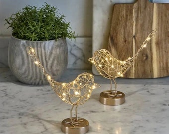 Cute Fairy Light Decoration - Sweet Robin Table Light Copper or Gold Colour Table ornament Indoor Light