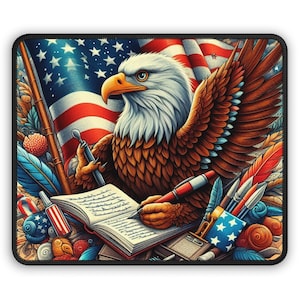 Patriotic Eagle Gaming Mouse Pad: American Flag Desk Mat