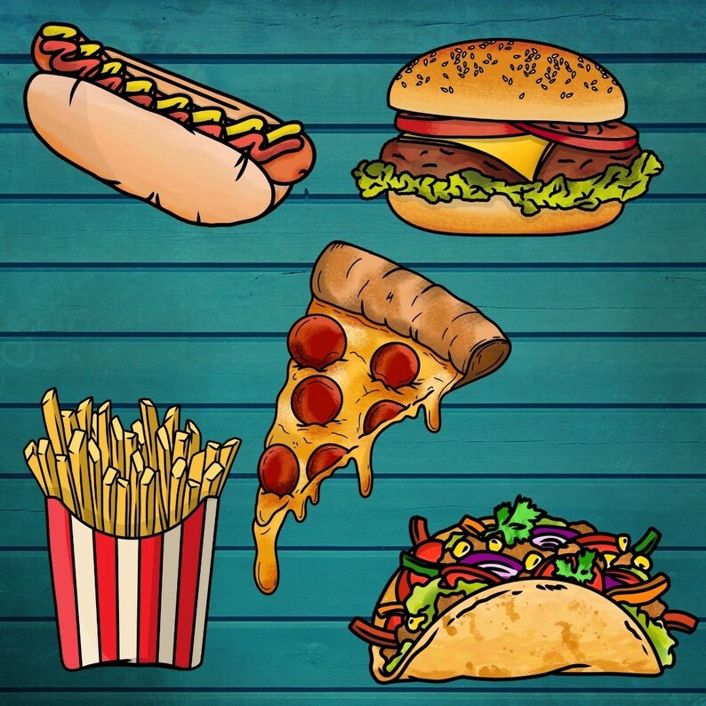 Fast Food Clipart Food Clipart Burger Clipart Pizza Digital Etsy