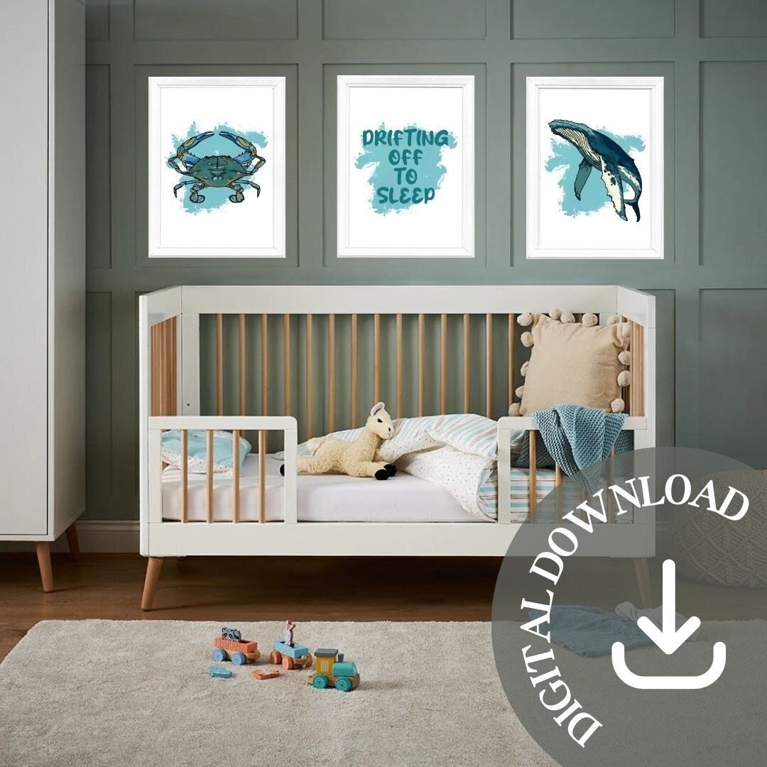 Ocean Themed Kids Printable Wall Art / Babys Room Printables / Whale