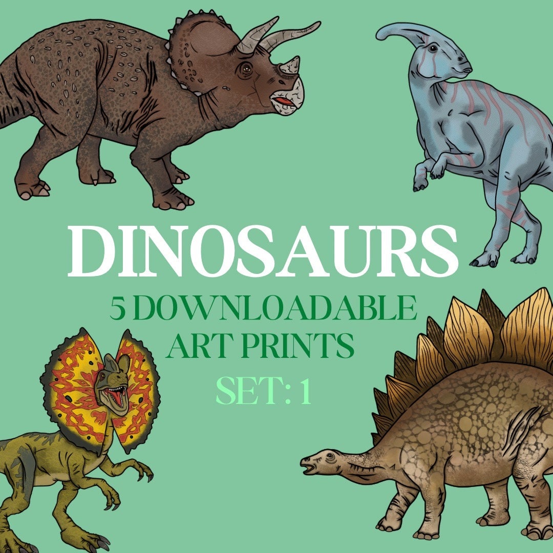 Dinosaur Themed Printable Wall Art Set:1 / Trex Printables / Dinosaur ...