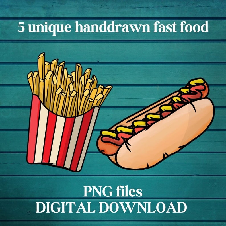 Fast Food Clipart Food Clipart Burger Clipart Pizza Digital Etsy