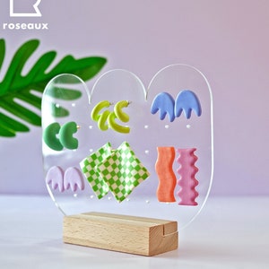 Acrylic Earring Holder: Flower Jewelry Display with Wood Base