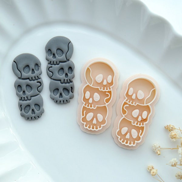 Skull Stack Halloween Clay Cutters | Spooky Polymer Clay Cutters | Embossing Cutters | Earring Making