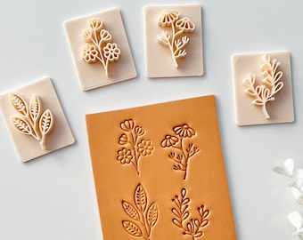 Botanical Polymer Clay Stamps: Flower Earring Clay Tools