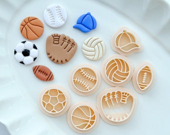 Sports Balls Stud Polymer Clay Cutters Set | Sports Clay Cutters | Baseball Football Basketball Soccer | Embossing Cutter | Clay Tools