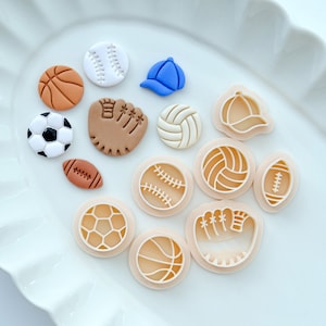 Sports Balls Stud Polymer Clay Cutters Set | Sports Clay Cutters | Baseball Football Basketball Soccer | Embossing Cutter | Clay Tools