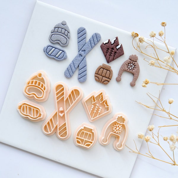 Skiing Winter Polymer Clay Cutters Set | Clay Cutters | Christmas Earring Cutters | Jewelry Making | SKI HAT | SNOWBOARD