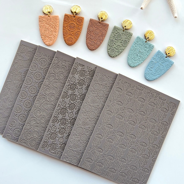 Ocean Strand Polymer Clay Texture Bogen | Nautische Textur Matte | Polymer Clay Textur Blatt für die Schmuckherstellung | Seestern Qualle Muschel