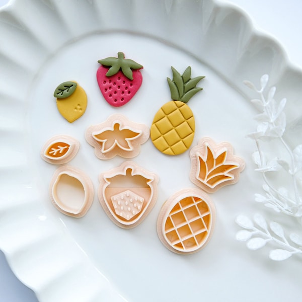 Summer Fruit Clay Cutters | Strawberry Pineapple Lemon Polymer Clay Cutter for Clay Earrings | Fruit Earring Cutter