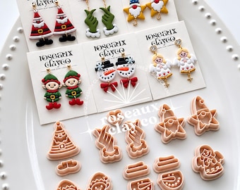 Cute Christmas Icons Polymer Clay Cutters | Holiday Clay Earring Molds | Jewelry Making Tools