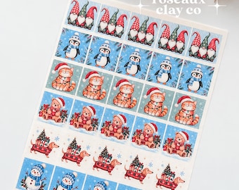Winter Christmas Postage Stamp Polymer Clay Transfer Sheet & Matching Cutters