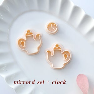 Fairy Teapot and Clock Clay Cutters Polymer Clay Cutter Clay Earring Cutters Jewelry Making Kits Clay Supplies Mirrored Set + Clock