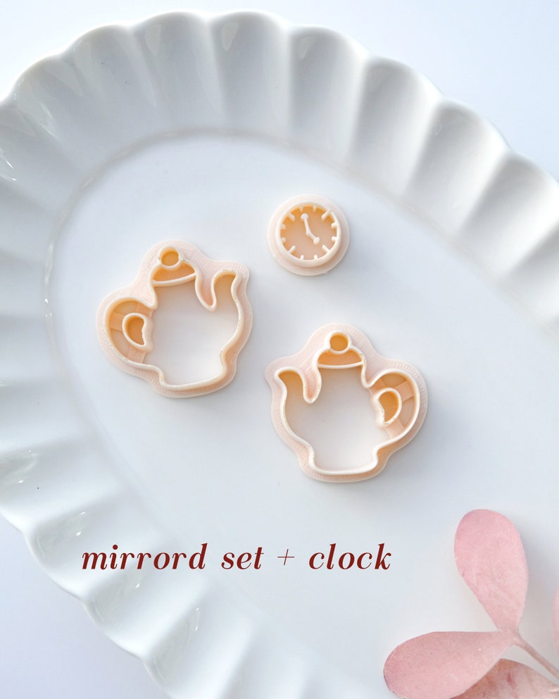 Fairy Teapot and Clock Clay Cutters Polymer Clay Cutter Clay Earring Cutters Jewelry Making Kits Clay Supplies Mirrored Set + Clock