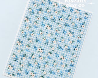 Blue Gingham Florals Polymer Clay Transfer Sheet