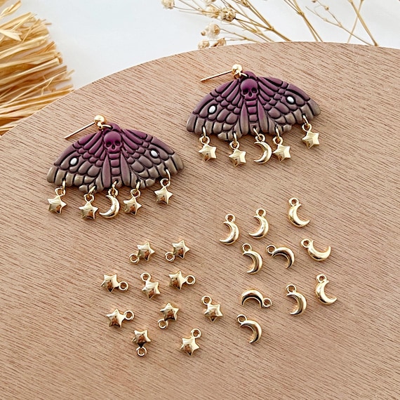 10pcs 14K Gold Plated Star Moon Charms | Halloween Charms | DIY Accessories for Jewelry Making