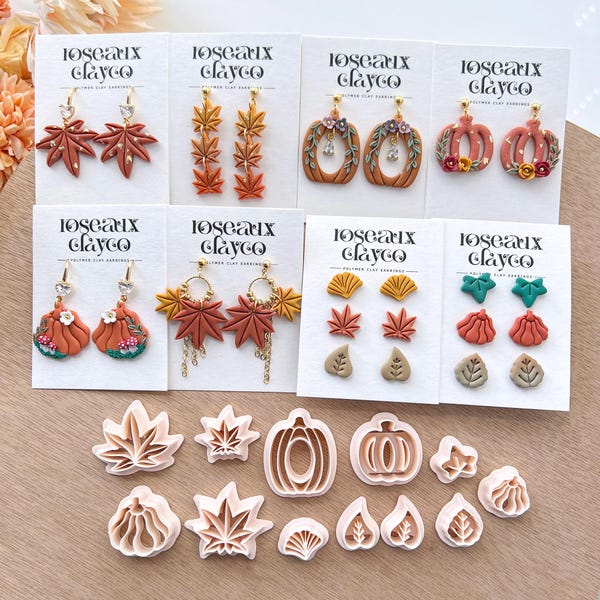 Maple Leaf Pumpkin Polymer Clay Cutters | Fall Autumn Clay Earring Molds | Jewelry Making Tools