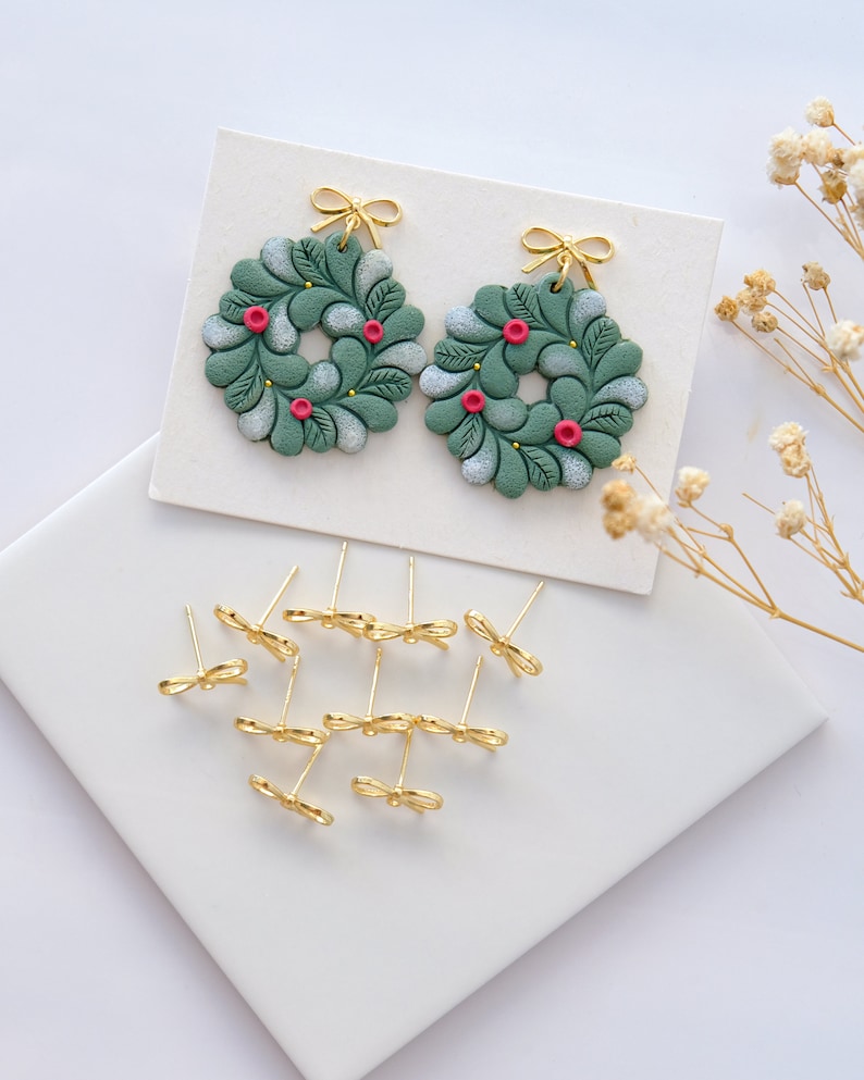 10 PCS 14K Real Gold Plated Bowknot Earring Posts Ear Studs Earring