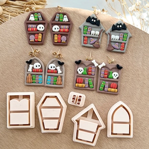 Halloween Bookshelf Polymer Clay Cutters | Halloween Clay Cutter | Clay Earring Cutters | Polymer Clay Cutter for Jewelry Making