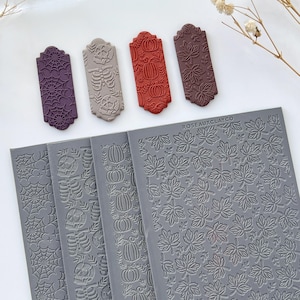 Fall Halloween Polymer Clay Texture Sheet | Clay Texture Mat | Polymer Clay Texture Sheet for Jewelry Making | Pumpkin | Leaves | Skeleton