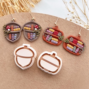 Acorn Pumpkin Bookshelf Polymer Clay Cutters | Halloween Clay Cutter | Clay Earring Cutters | Polymer Clay Cutter for Jewelry Making
