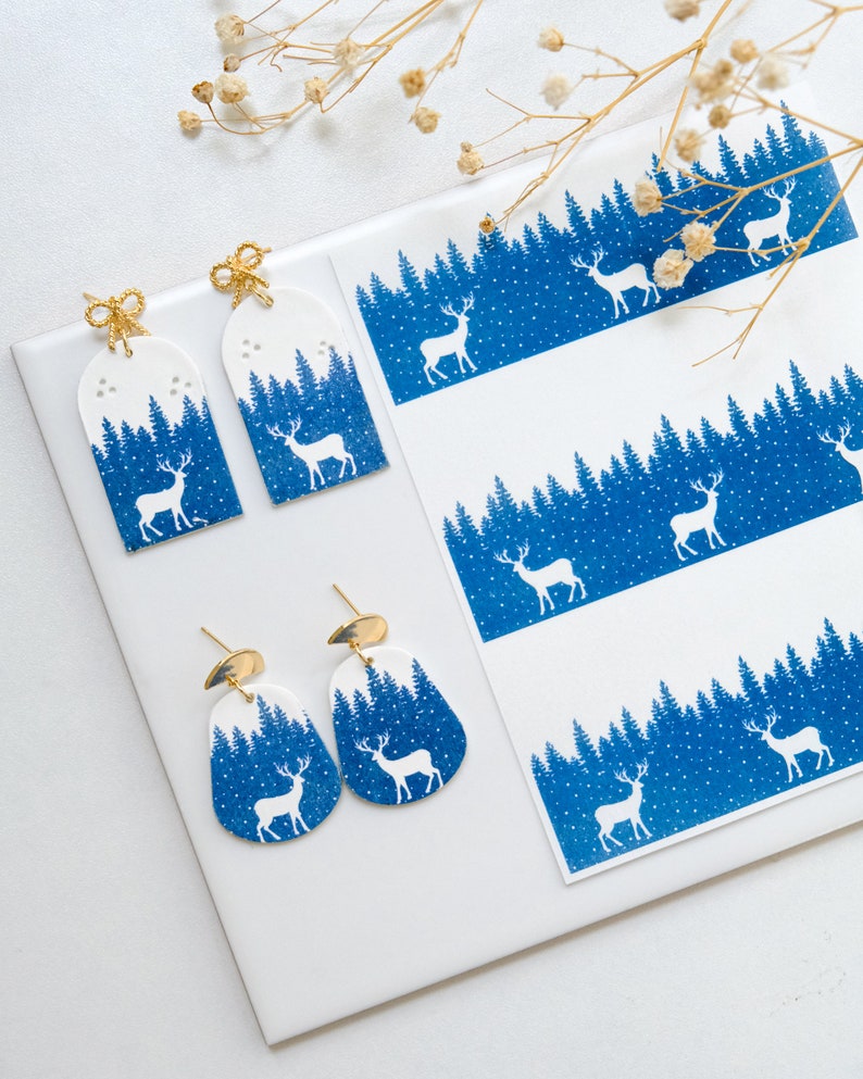 Winter Clay Transfer Paper Christmas Image Transfer Sheet for Polymer Clay Earrings image 4
