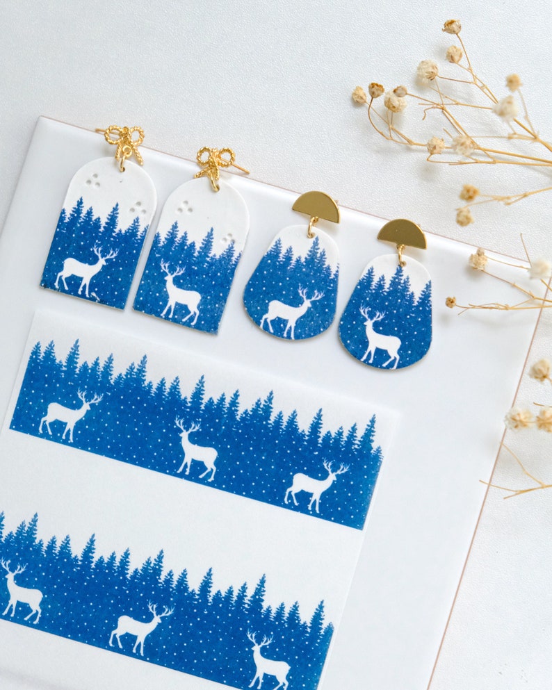 Winter Clay Transfer Paper Christmas Image Transfer Sheet for Polymer Clay Earrings image 1