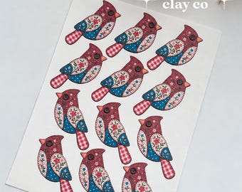Patchwork Northern Cardinal Polymer Clay Transfer Paper & Matching Cutters