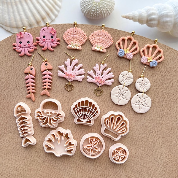 Ocean Beach Polymer Clay Cutters | Tropical Summer Clay Earring Molds | Shell | Sand Dollar