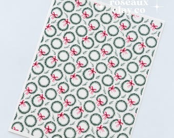 Christmas Pink Bow Wreaths Polymer Clay Transfer Sheet