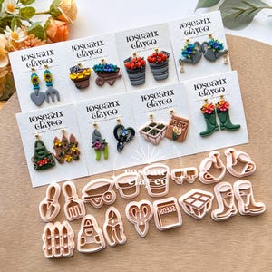 Vårträdgårdsutstickare i polymerlera | Set med utstickare i örhängen | Verktyg för smycken i lera