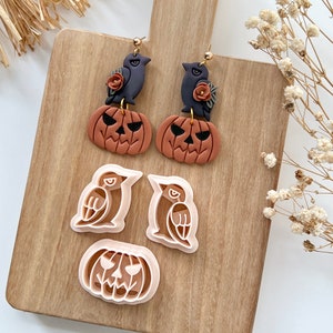 Halloween Crows and Pumpkin  Polymer Clay Cutters | Halloween Clay Cutter | Clay Earring Cutters | Polymer Clay Cutter for Jewelry Making