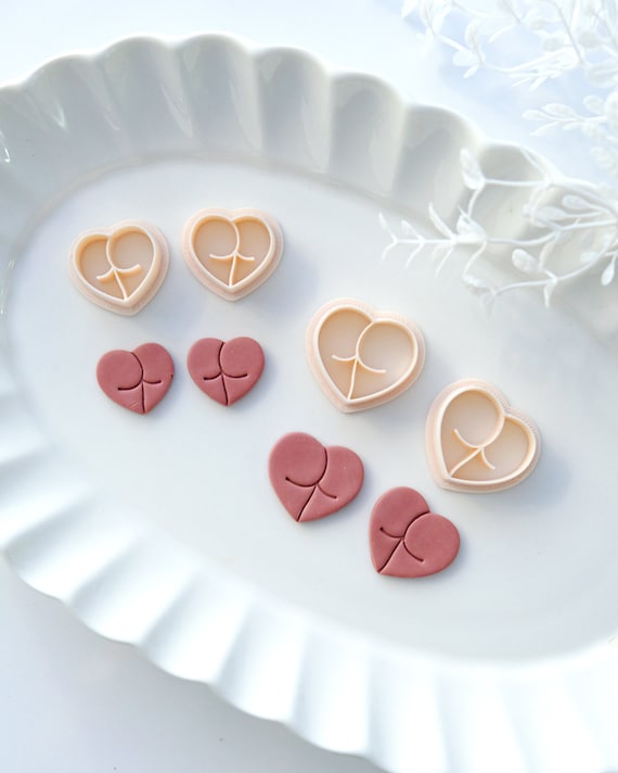 Peach Butt Heart Shape Polymer Clay Cutters Set Valentines Day