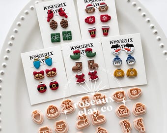 Christmas Stud Polymer Clay Cutters | Winter Holiday Clay Earring Molds | Jewelry Making Tools