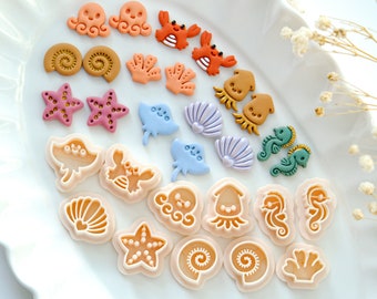 Ocean Animal Stud Polymer Clay Cutters | Summer Clay Cutters | Clay Cutter Set | Polymer Clay Tools | Crab | Sea Horse | Octopus | Ray