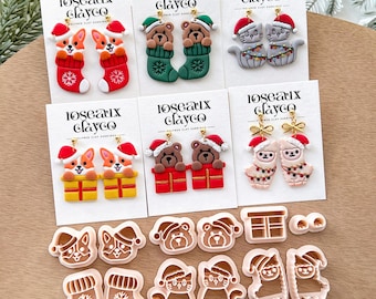 Animal with Santa Hat Polymer Clay Cutters | Christmas Winter Holiday Clay Earring Molds | Jewelry Making Tools