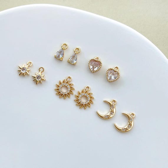 10PCS 14K Gold Plated Clear Zircon Earring Charms | Earring Accessories for Jewelry Making