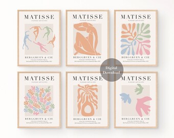 Set of 6 Matisse Print, Pastel Wall Art, Beige Prints, Matisse Printable Wall Art, Boho Printables, Pastel Print, Pastel Colorful Printables
