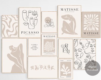 Set of 12 Matisse Print, Pastel Wall Art, Beige Prints, Matisse Printable Wall Art, Boho Printables, Pastel Print, Beige Printable