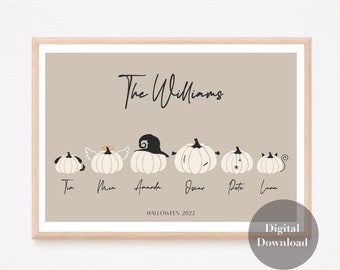 Halloween Family Portrait, Personalized Family Print, Personalized  Halloween Portrait, Halloween Pumpkin Patch, Halloween Pumpkin Family