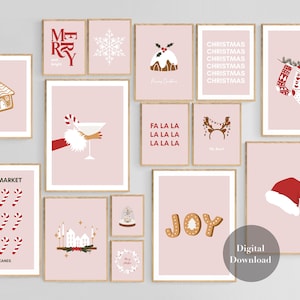 Pink Christmas Wall Art, Set of 15 Christmas Prints, Christmas Printables, Pink Christmas Prints, Winter Printables