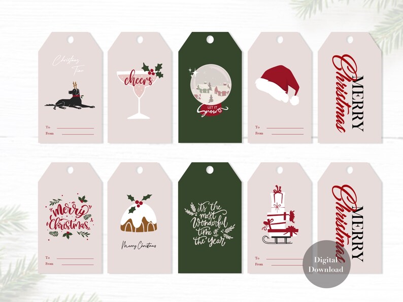 9 Christmas Gift Tags Printable, Xmas Gift Tags, Christmas Wrapping ...
