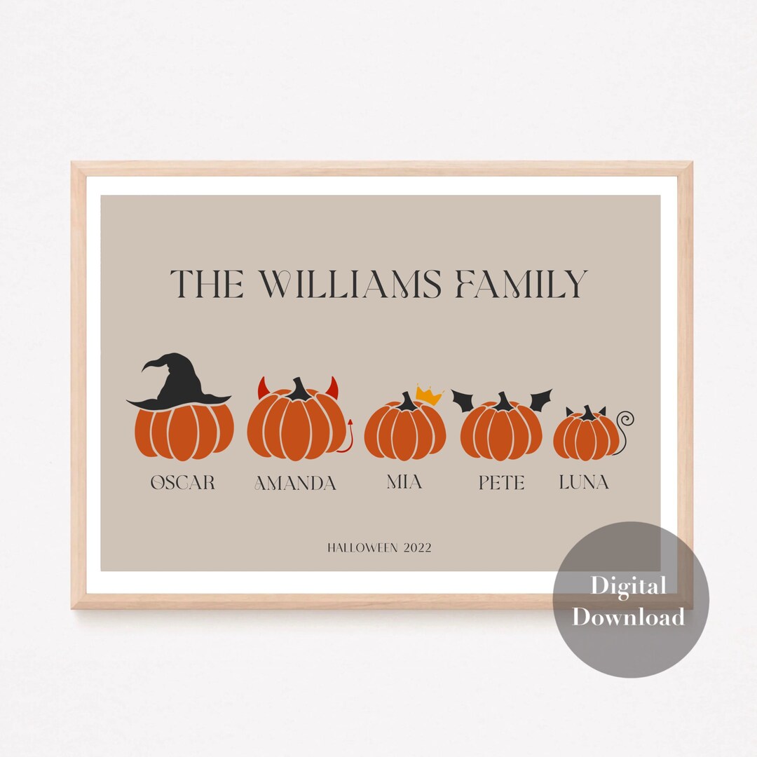 Halloween Family Portrait, Personalized Family Print, Halloween Family ...