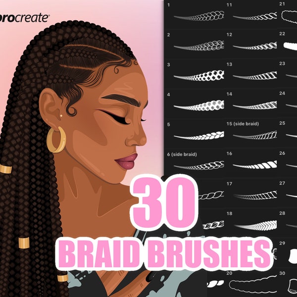 Procreate Braids Brush Set, Procreate Outline Braid Brushes, Hair Brush Set, Digital Painting Brushes, Realistic Braid Brush