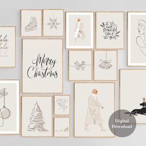 15 Minimalistic Christmas Prints, Christmas Wall Art, Merry Christmas Printables, Christmas Line Art Prints, Winter Printables