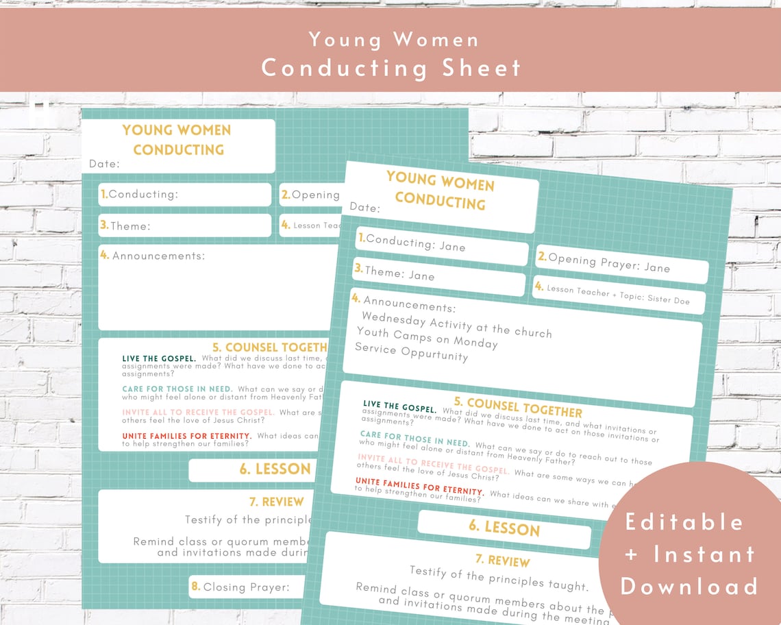 Young Women Conducting Sheet YW Editable Instant Download Etsy UK