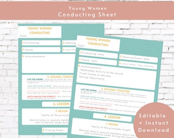 Young Women Conducting Sheet | YW Editable + Instant Download Printable Conducting Agenda | Opening Exercises