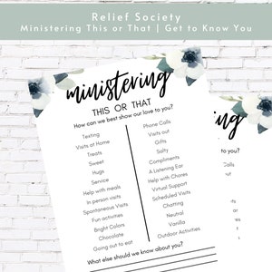 Ministering This or That Get to Know You Printable | Ministering Sister Survey | Relief Society Instant Download Printable Ministering Help